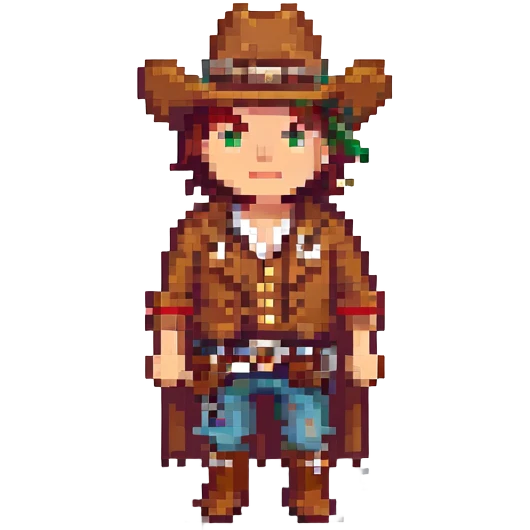 Wild West cowboy, detailed pixel art, vibrant colors, frontier town background emoji