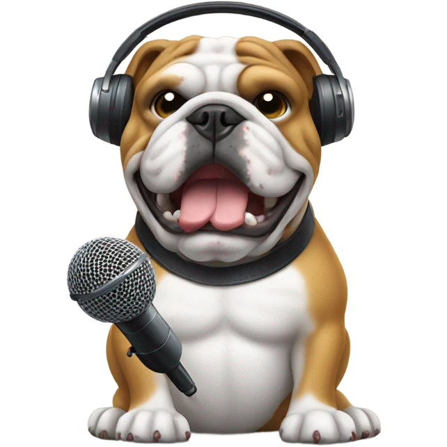 bulldog with a microphone and in headphones emoji