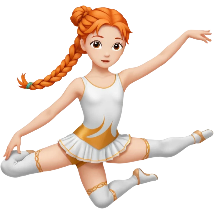 A young dancer with braided orange hair, practicing a gentle arabesque. emoji
