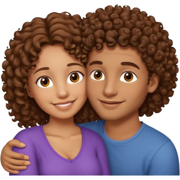 cuddling couple lighter skin male, brownskin girl with curly hair emoji