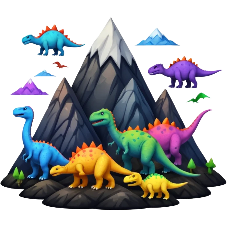 mountian with many ink on it and many dinosaurs emoji
