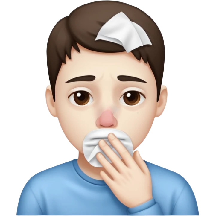 sick person with tissue on nose, and is shaking. emoji
