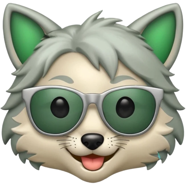 Roxanne Wolf emoji with sunglasses, playful grin, silver and green color scheme emoji