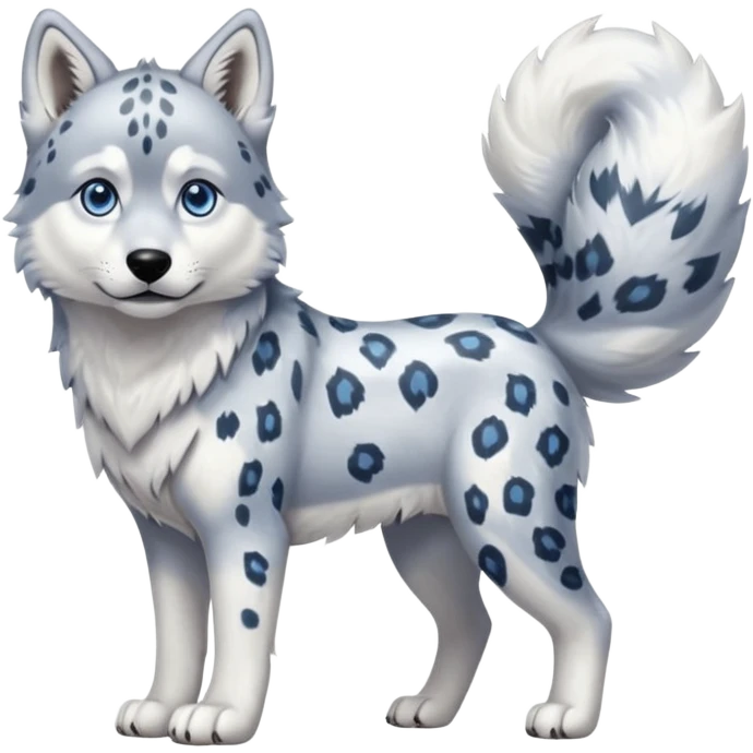 Realistic beautiful pretty "Schnolf"-"TaniDaReal"-Husky-Snow-leopard-wolf-hybrid-fusion-animal-creature, full body emoji