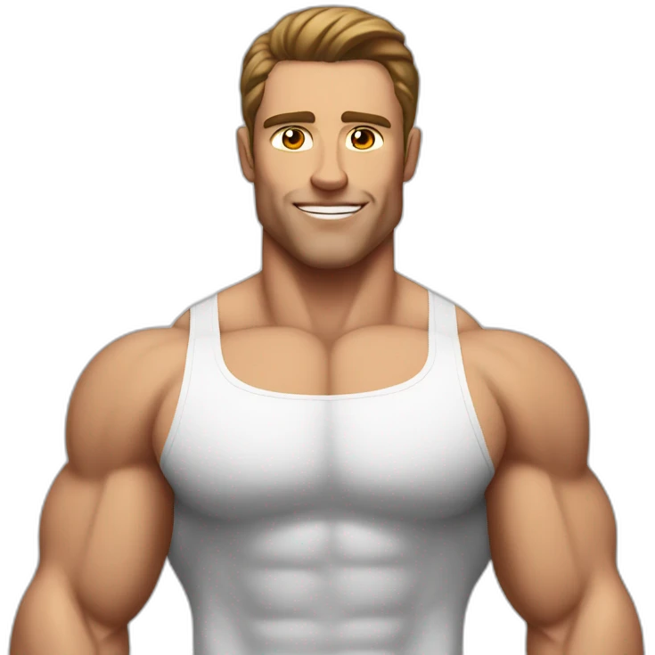 white man, brunette hair, bodybuilder, muscular body emoji
