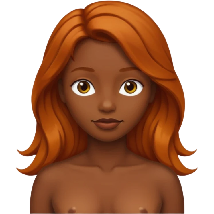 A nude woman with dark skin with ginger hair emoji