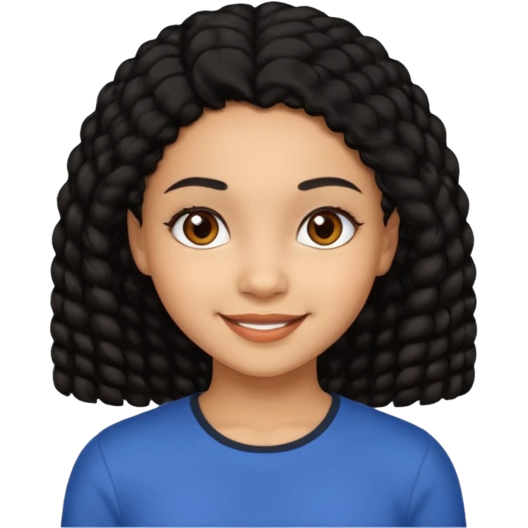 a girl that has black 3c hair textures and lightskin, It has brown eyes, a nose, lips, and it’s smiling. emoji