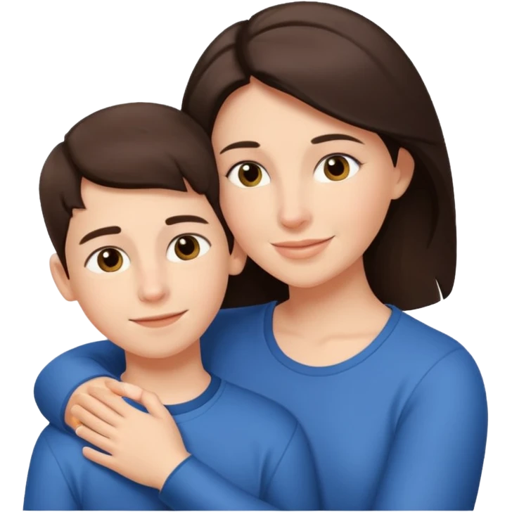 Matka brunetka se raduje se svým dvanáctiletým synem emoji