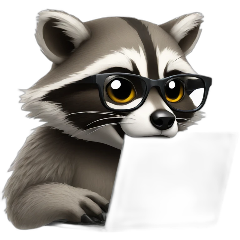 racoon wearing glasses programming on laptop emoji