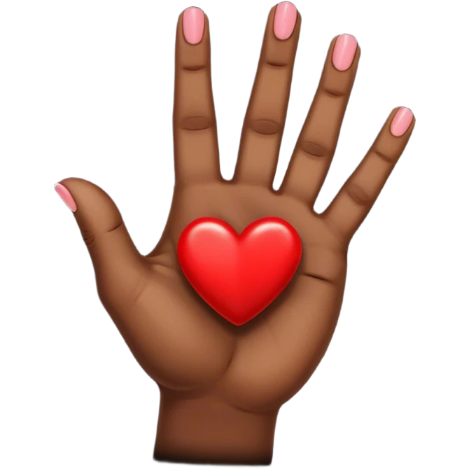 Brown skin index finger and thumb crossed like a heart referring to kpop culture.  place a red heart just above the crossed fingers emoji