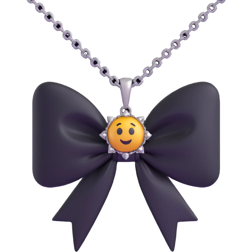 3D emoji gothic bow, black velvet, silver chain, deep topaz gemstone, ornate and dramatic emoji