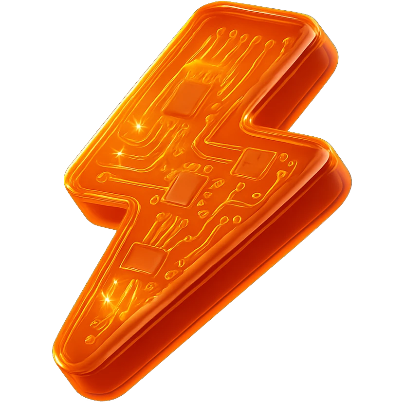 stylized orange lightning bolt glowing with glossy circuit board elements emoji