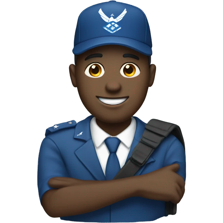 Dark man in wheel chair with blue air force team hat emoji