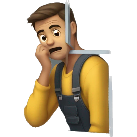 guy holding a radio box over his head outside of another guys window while looking sad and crying and the guy in his room looking out the window looks angry emoji