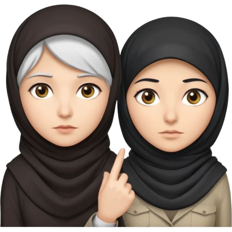 Generate 
1 detective she's white hair covered with hjab light eyes fair skin
1 detectective she's black NO HIJAB HAIR OUT BROWN skin 
they're right next to each other one has a hand lense the other has a sample  emoji