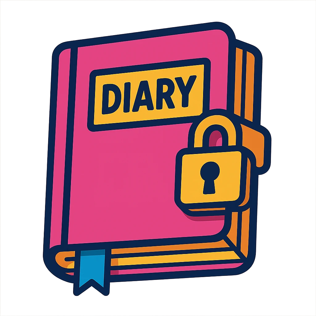 diary, vibrant colors, cartoon style emoji