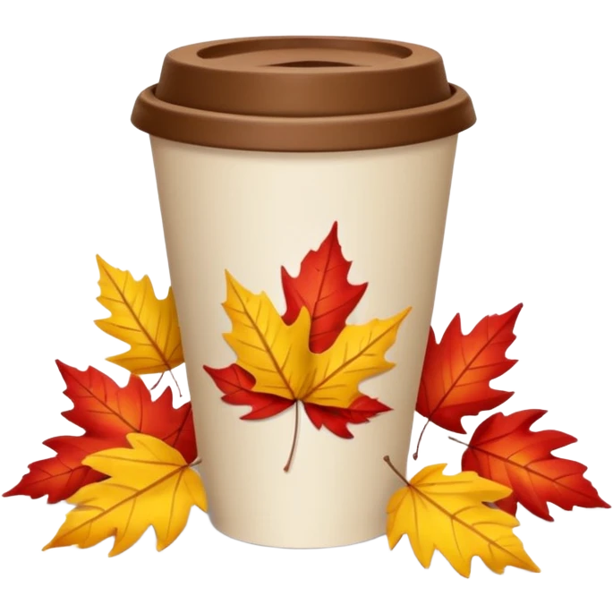 paper cup with autumn leaves around emoji