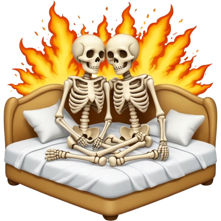 Skeletons cuddling on a bed with an explosion in the background  emoji