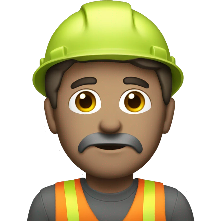 Brown haired construction men with charcoal on the face emoji