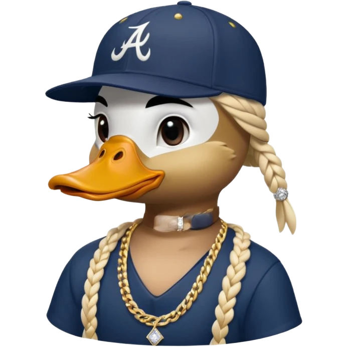 thug duck with Atlanta braves cap and braids and diamond gold chain emoji