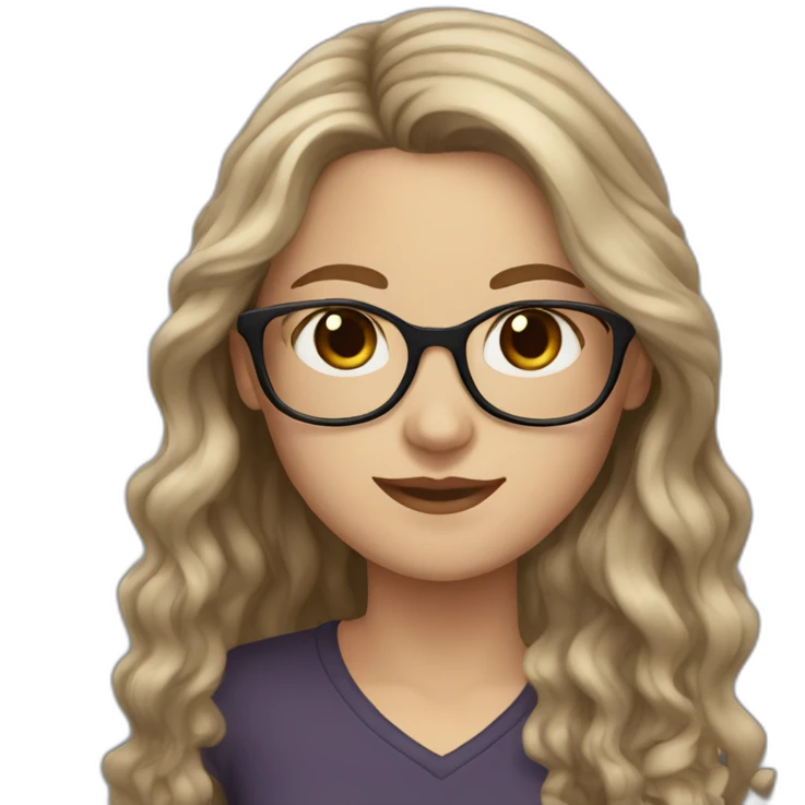 White Girl with wavy dark brown long hair, brown eyes and glasses emoji