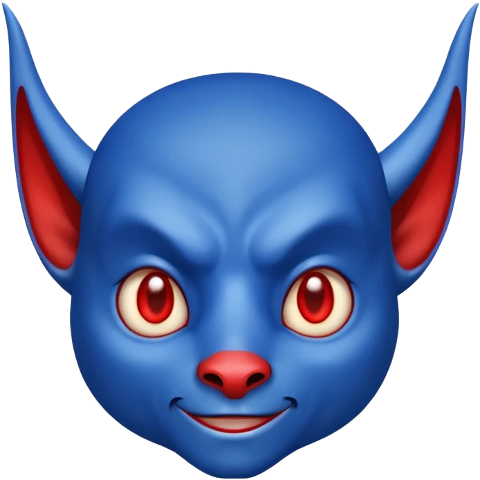 Blue devil with red eyes looking to the side with long nose  emoji