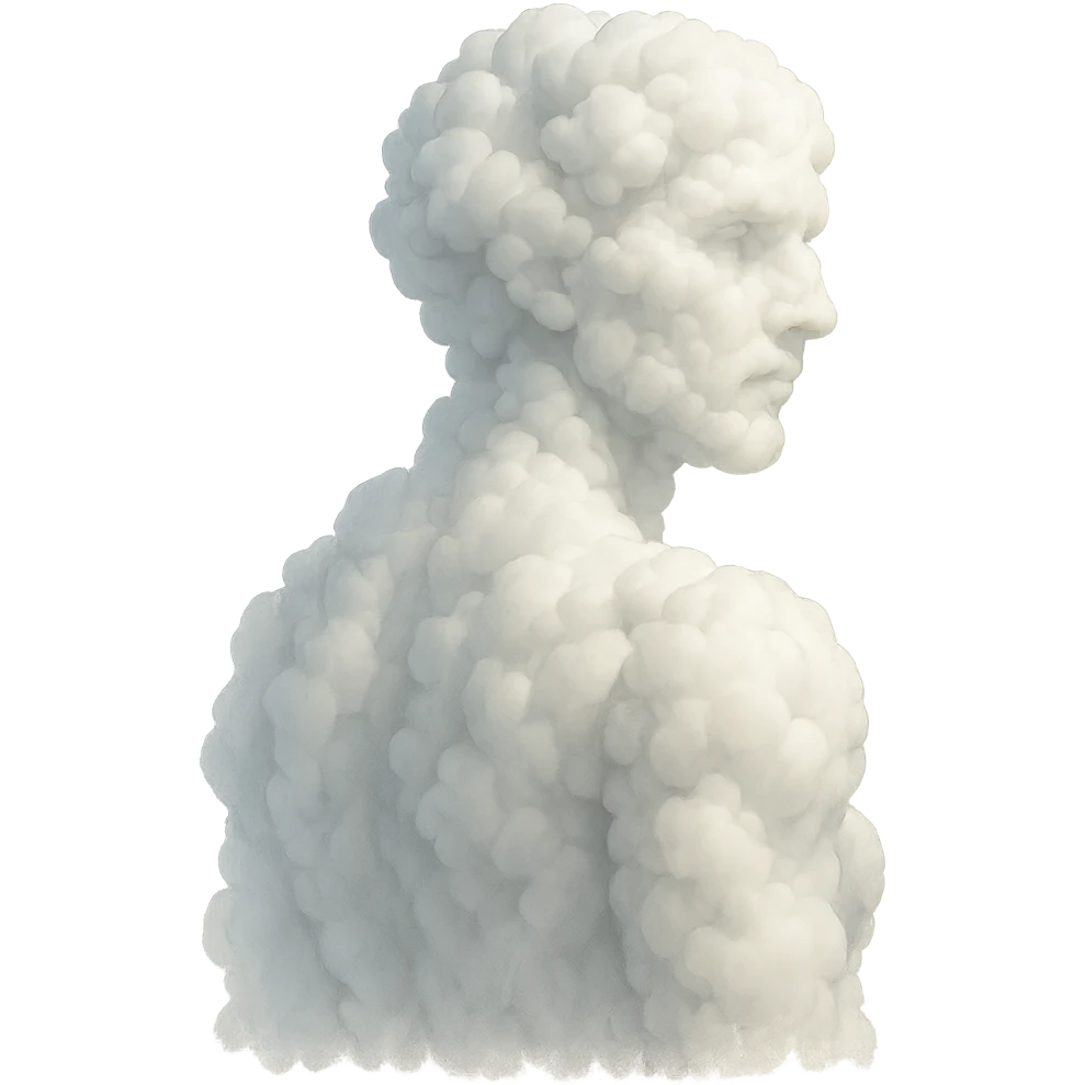 person fully made of voluminous clouds, shoulder view, looking straight, no background emoji