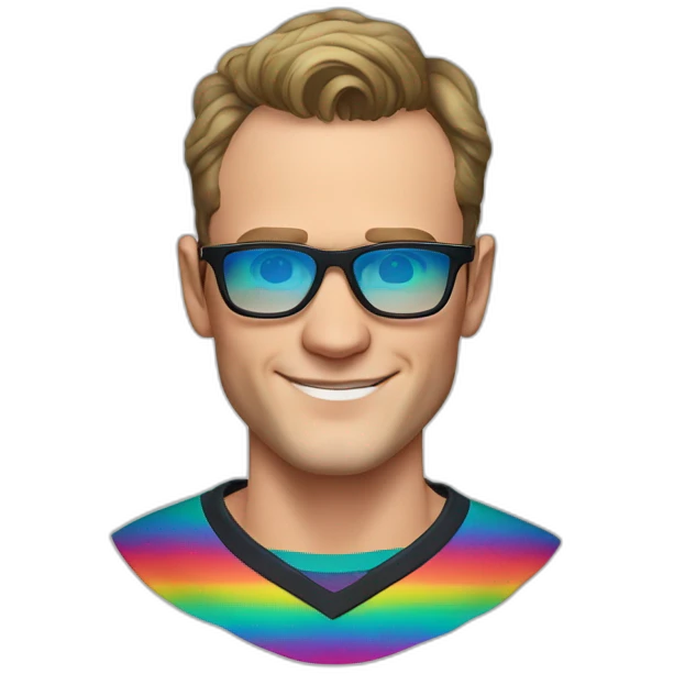 Jonathan Toews wearing glasses and rainbow clothes emoji
