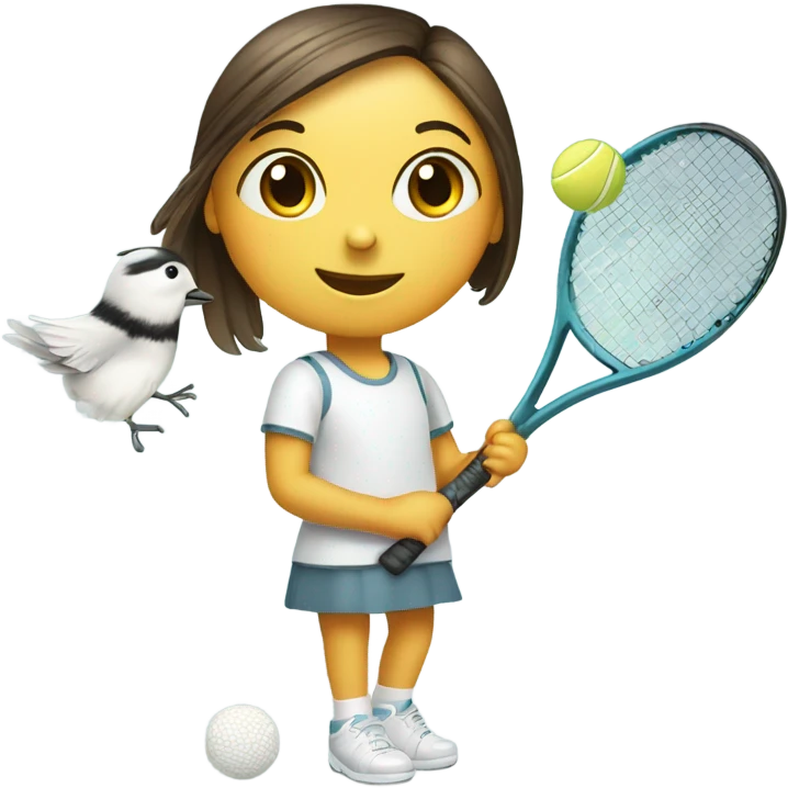 Sweet girl chickadee with tennis racquet emoji