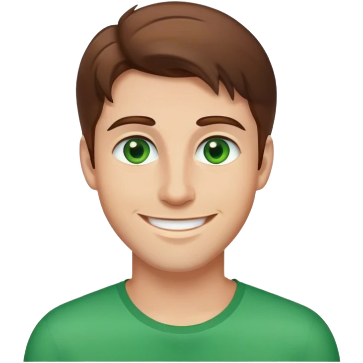  Man with brown hair smiling and green eyes emoji