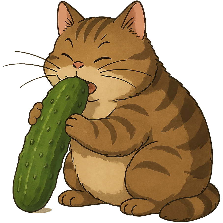 ghibli style cat eating a pickle emoji