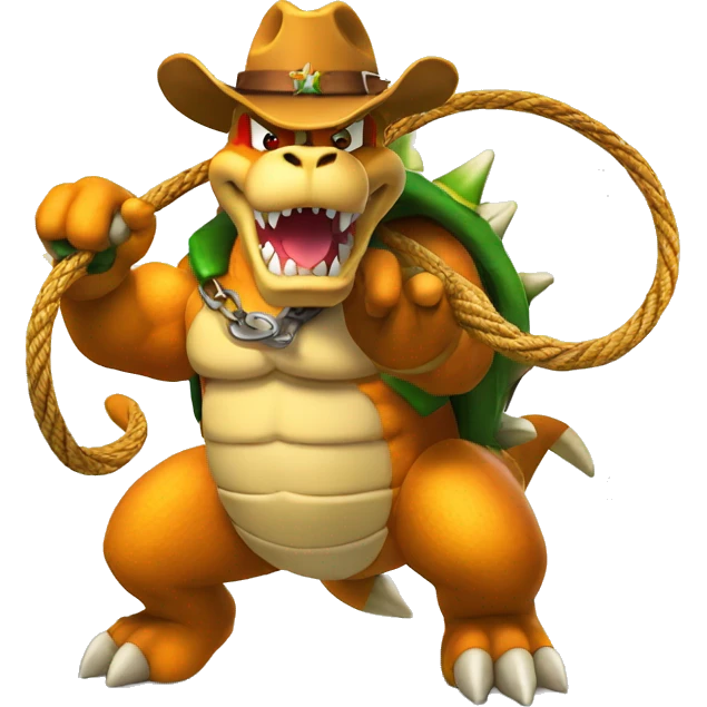 Bowser wearing a cowboy hat, swinging a lasso emoji