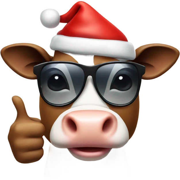 Cow with Santa hat and sunglasses thumbs up emoji