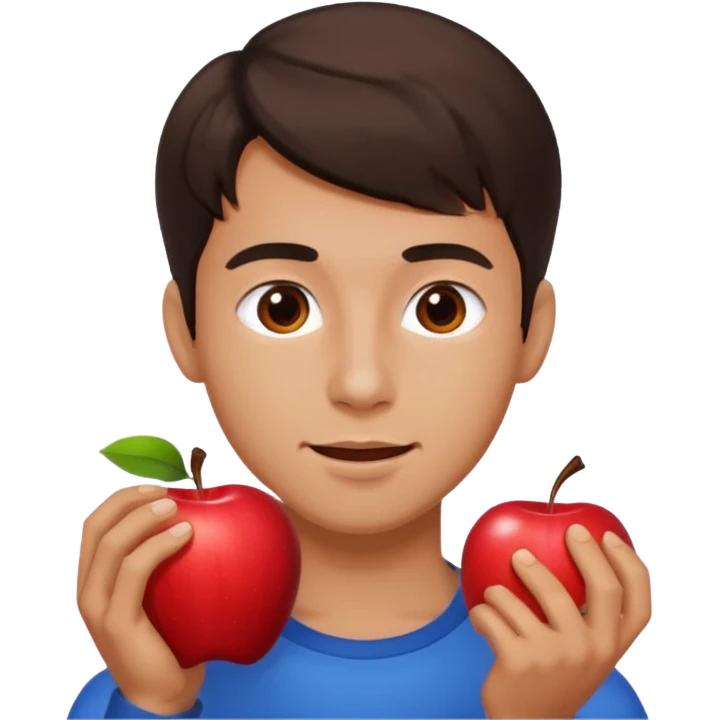 I want you to create an emoji of a spanish sergeant,  He should be a young guy with dark brown hair, brown eyes, his skin color like he’s tan and he’s eating an apple  emoji