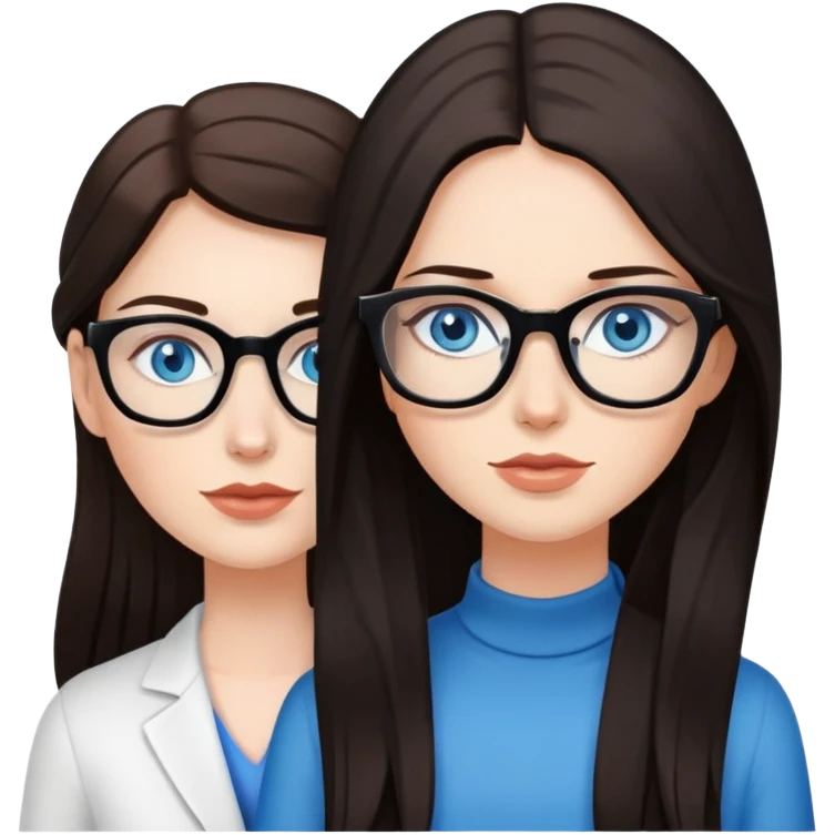 White skin long black haired woman with blue eyes and a white skin long brown haired woman with blue eyes and glasses on brunette emoji