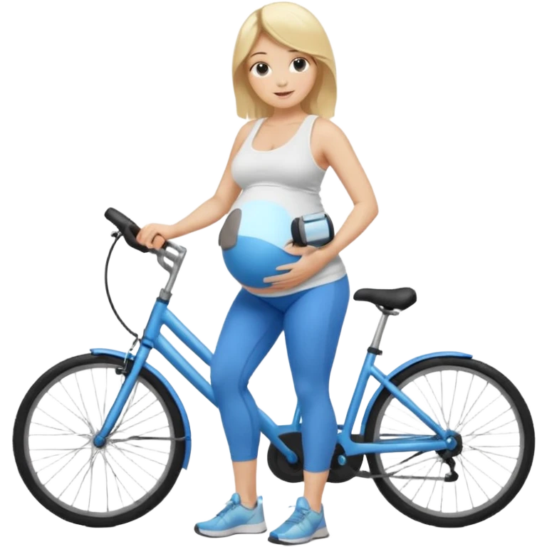 Woman blonde hair white tank top blue leggings pregnant belly holding a bike pump emoji