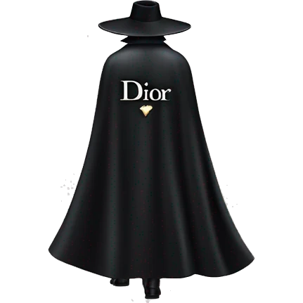 back profile of black magician, cape that says Dior, Dior logo on the cape emoji