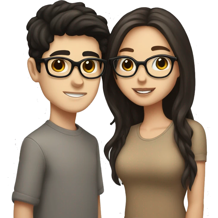 White boy black hair glasses kissing white girl brown hair brown eyes emoji