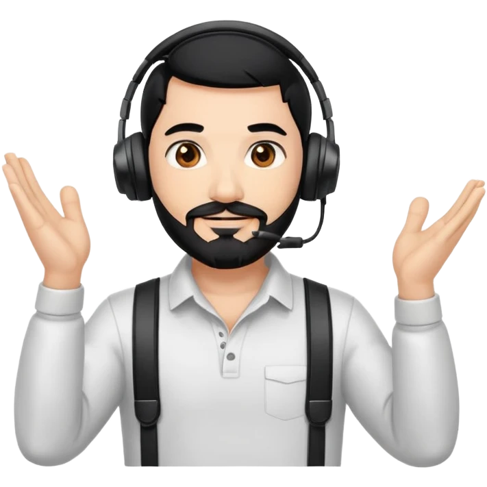 Man with black hair, brown eyes, and black beard wearing gaming headset and applauding emoji