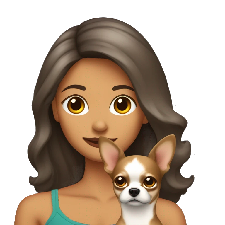 mujer pelo castaño OSCURO ONDULADO con chihuahua emoji