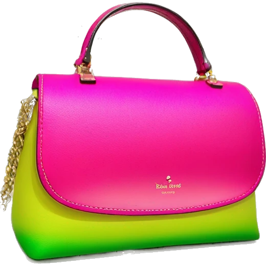 Realistic hot pink to lime green ombre Kate Spade satchel purse without strap. emoji