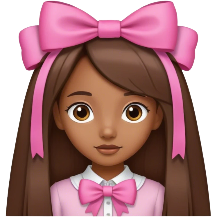 Chica morena con pelo liso y largo y un moño rosa en el cabello emoji