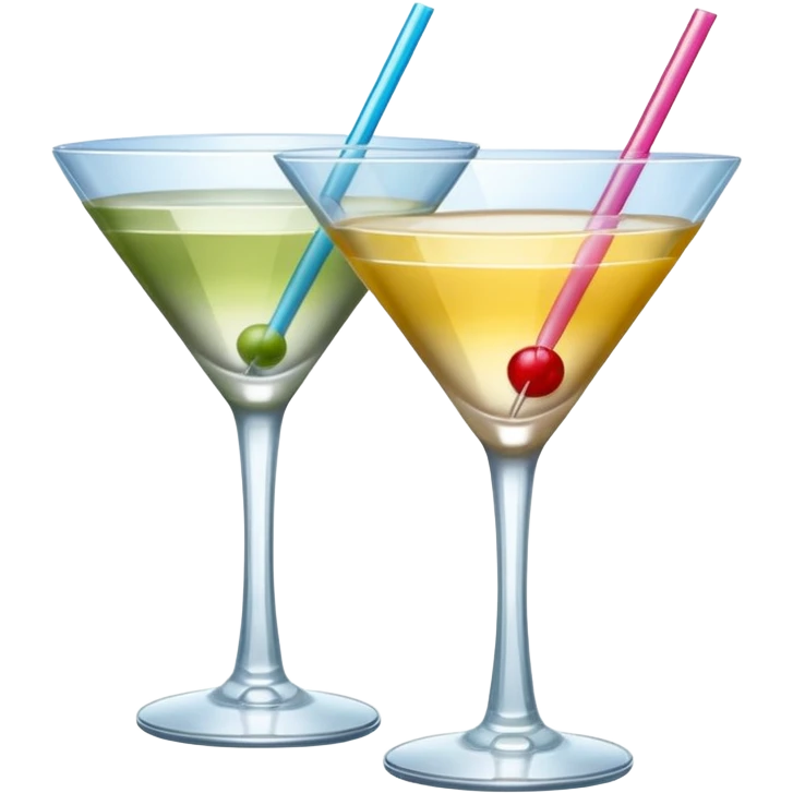 two realistic glasses of cocktail in emoji style,  martini glass shape, no straw, no fruit, no ice, no Cocktail sticks emoji