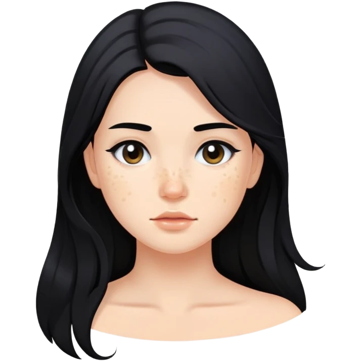 girl with pimples, flowing black hair and minimal makeup emoji