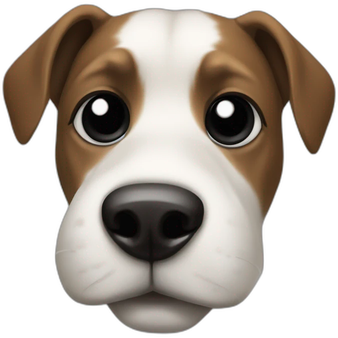 Dog small black button eyes And button nose. White with black tip small floppy ears emoji