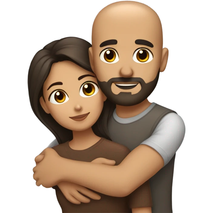 Comforting hug from brunette Puerto Rican with dark brown eyes to short, bald man with brown eyes and a beard emoji