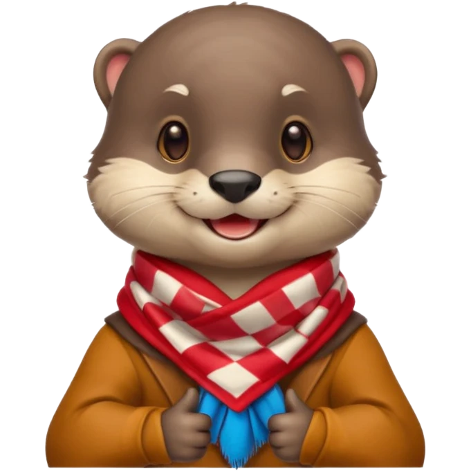 a cute otter smiling and giving thumbs up, wearing red Checkered Triangle scarf emoji