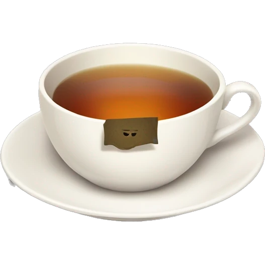 A cup of tea with a tea bag tag hanging off the side, resting on a saucer emoji