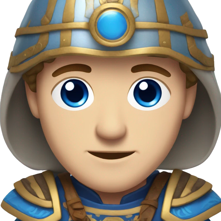 British white male with brown hair and blue eyes wearing a Mongolian warrior outfit emoji