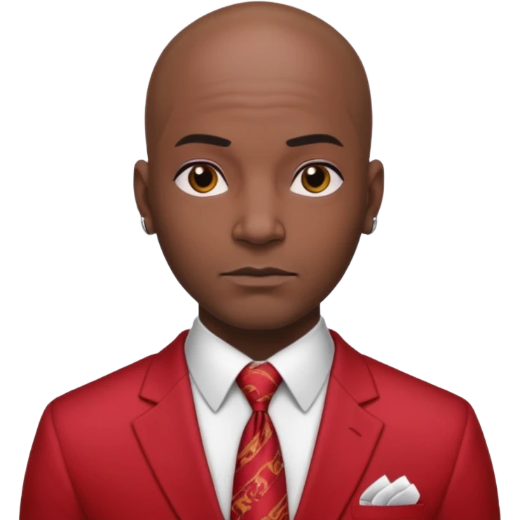 black man Bald with red necktie, red dress, heavy tattoos. emoji